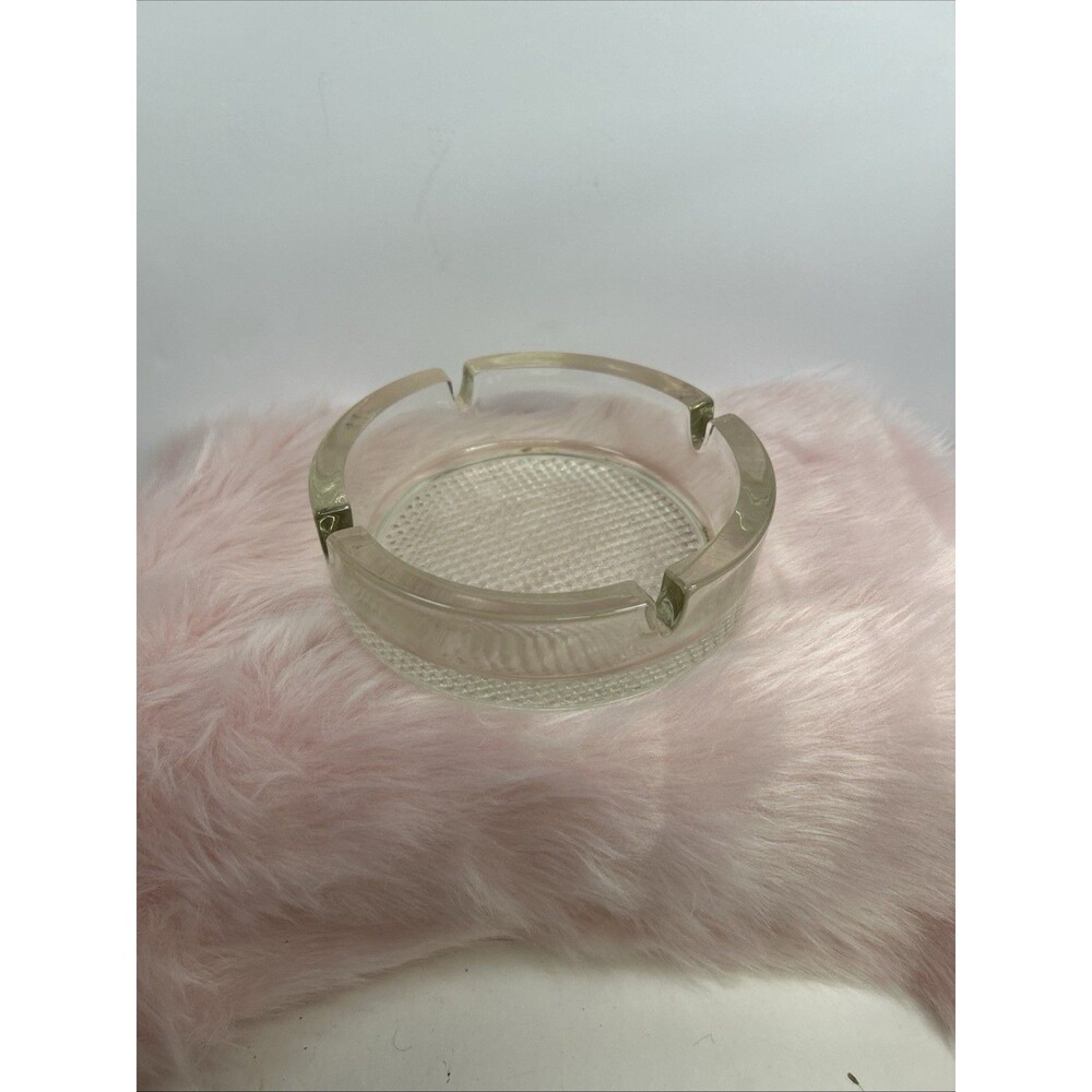50s Large Ashtray Vintage Heavy Clear Glass with Textured Bottom